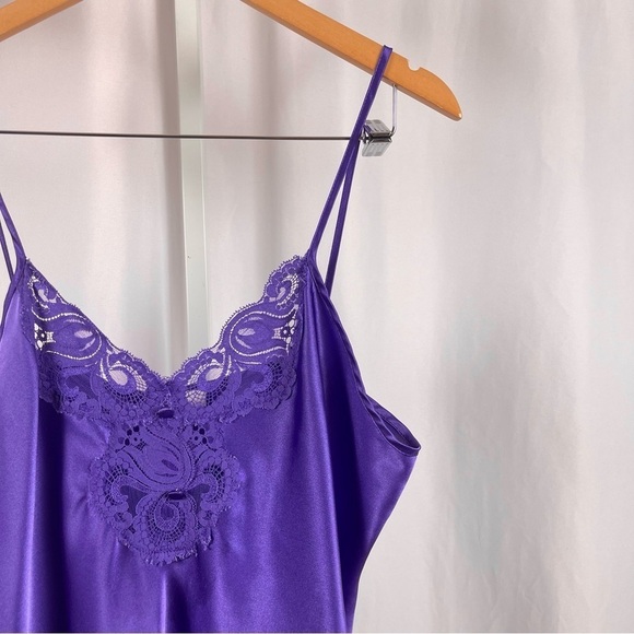 Vintage Inner Most Large Jewel Tone Lace Deep Purple Satiny Silky Slip Dress - Picture 8 of 8